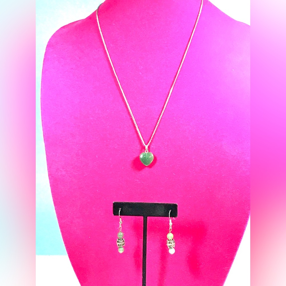 Jade Heart Necklace and Earrings
